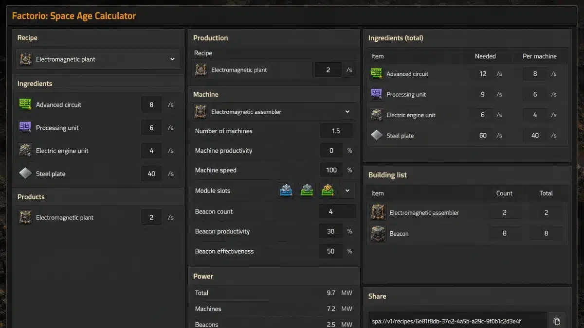 factorio space age calculator